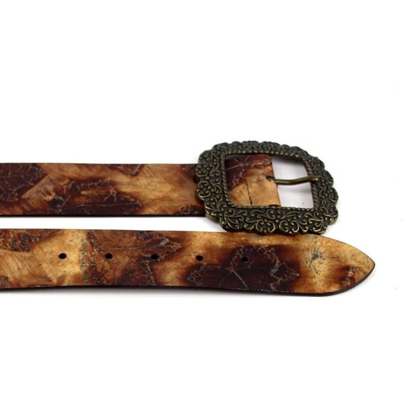 Olga Santini TOOLED BROWN GENUINE LEATHER 1 3/4"Wd DRESS CASUAL BELT Sz S (6M - Picture 13 of 14